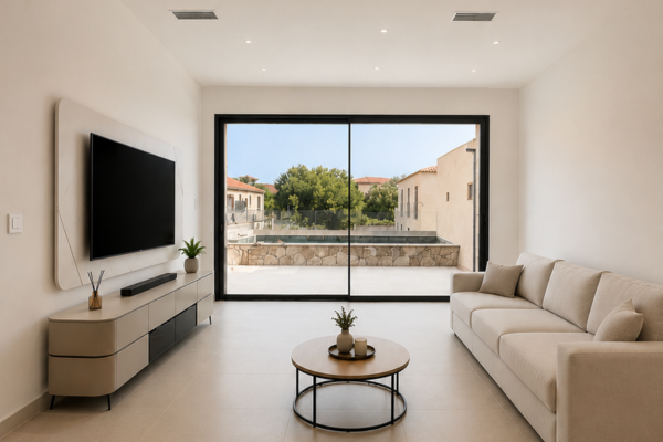 Accueil residence olivadia t4 villa lunari sejour bassin